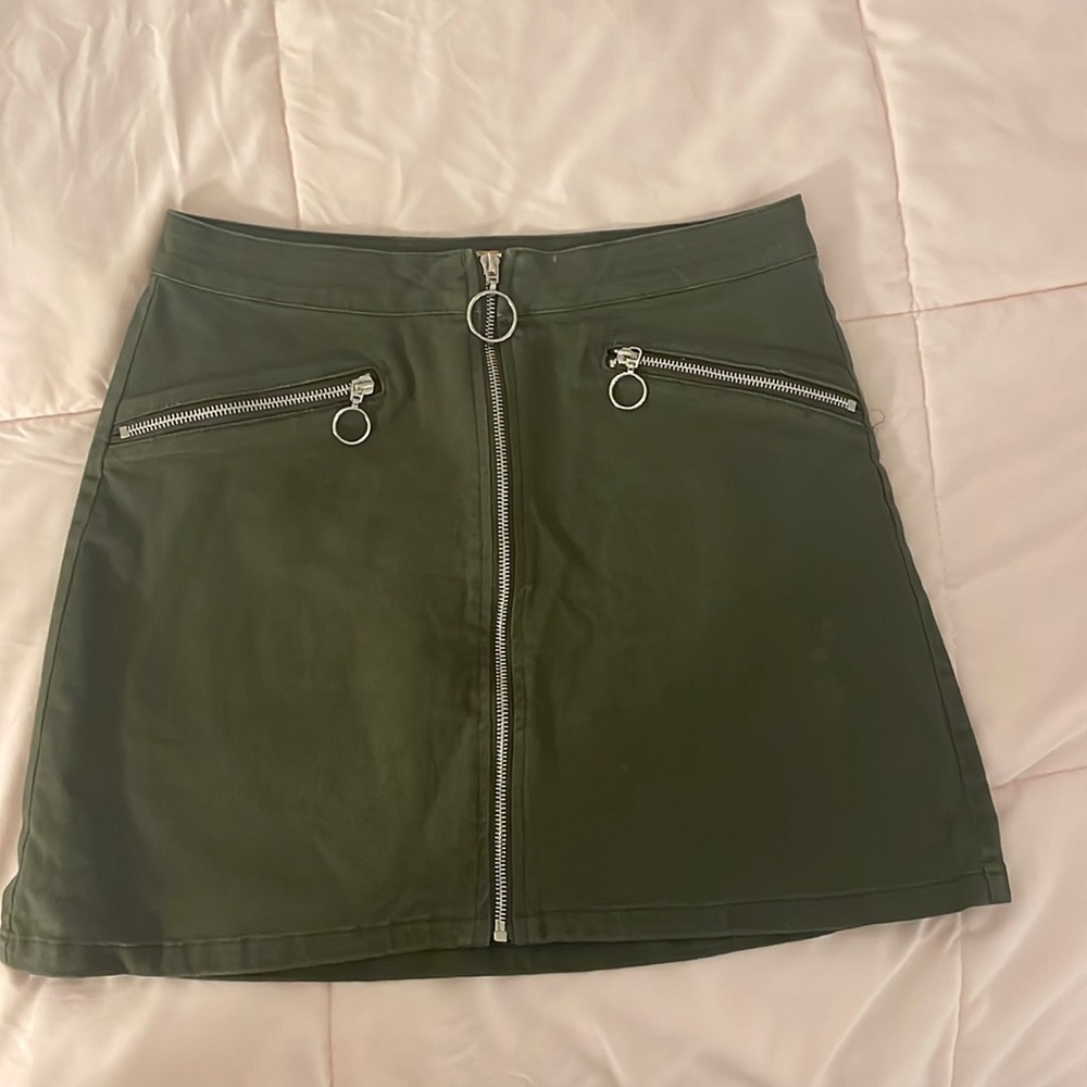 Army green mini skirt